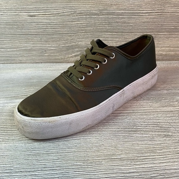 Olive satin lace up sneakers with chunky white soles size 40 Pull & Bear - Picture 2 of 13